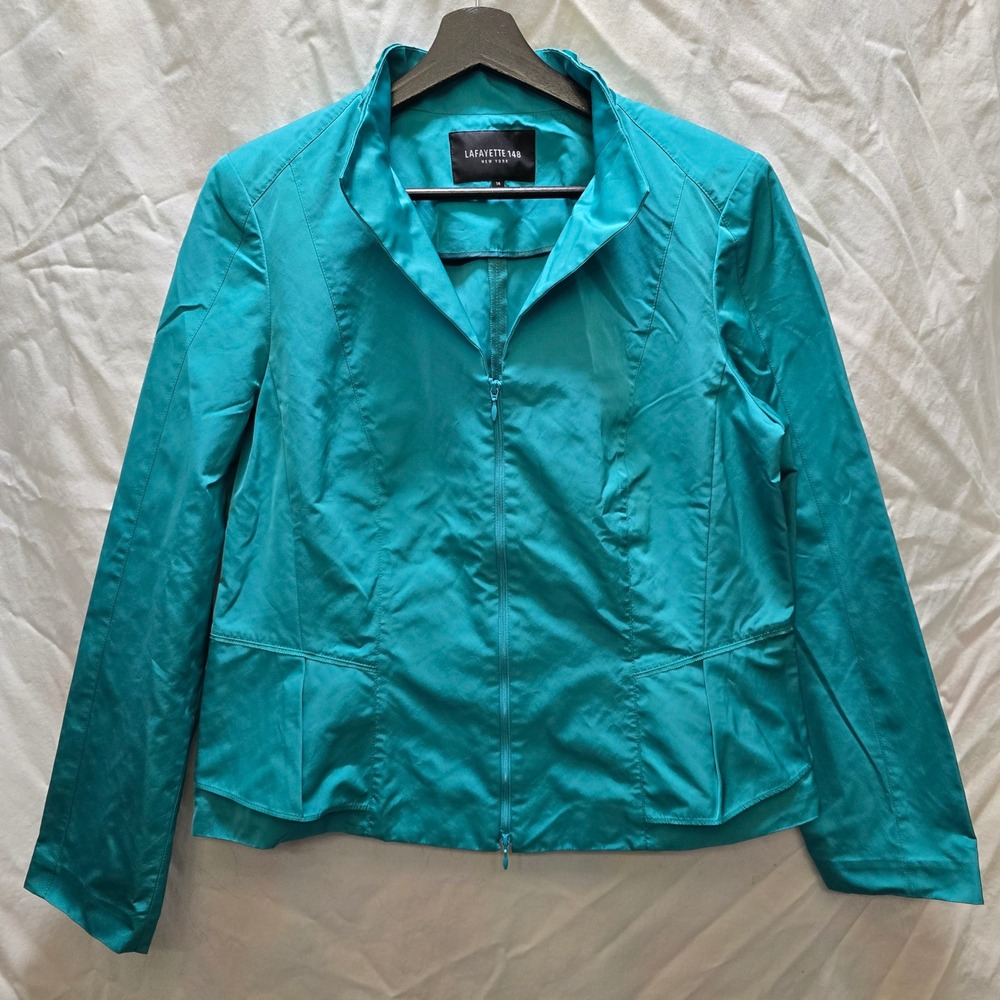 Lafayette 148 New York‎ Teal Zippered Collared Jacket Womens Size 14